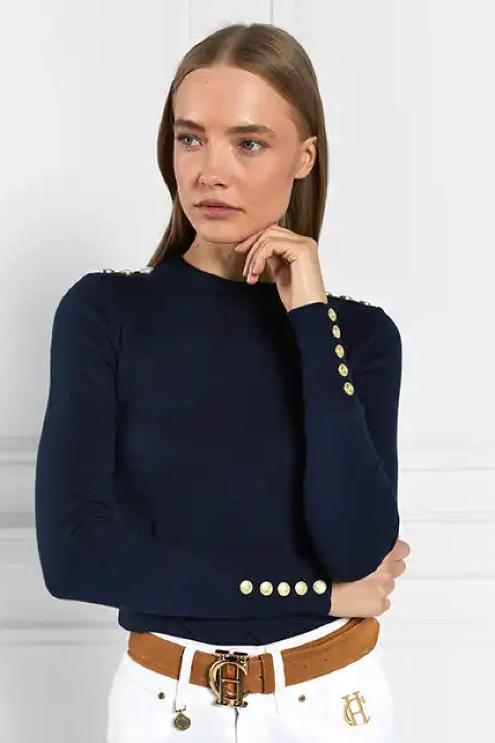 Women Holland Cooper Knitwear>Buttoned Knit Crew Neck