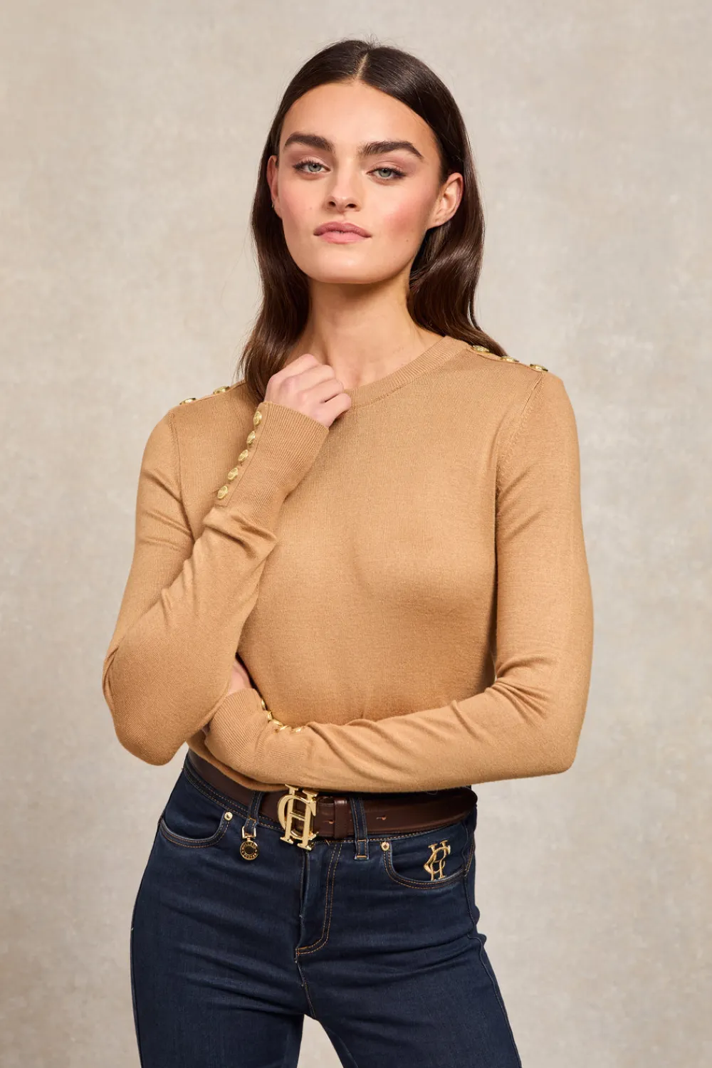 Women Holland Cooper Knitwear>Buttoned Knit Crew Neck