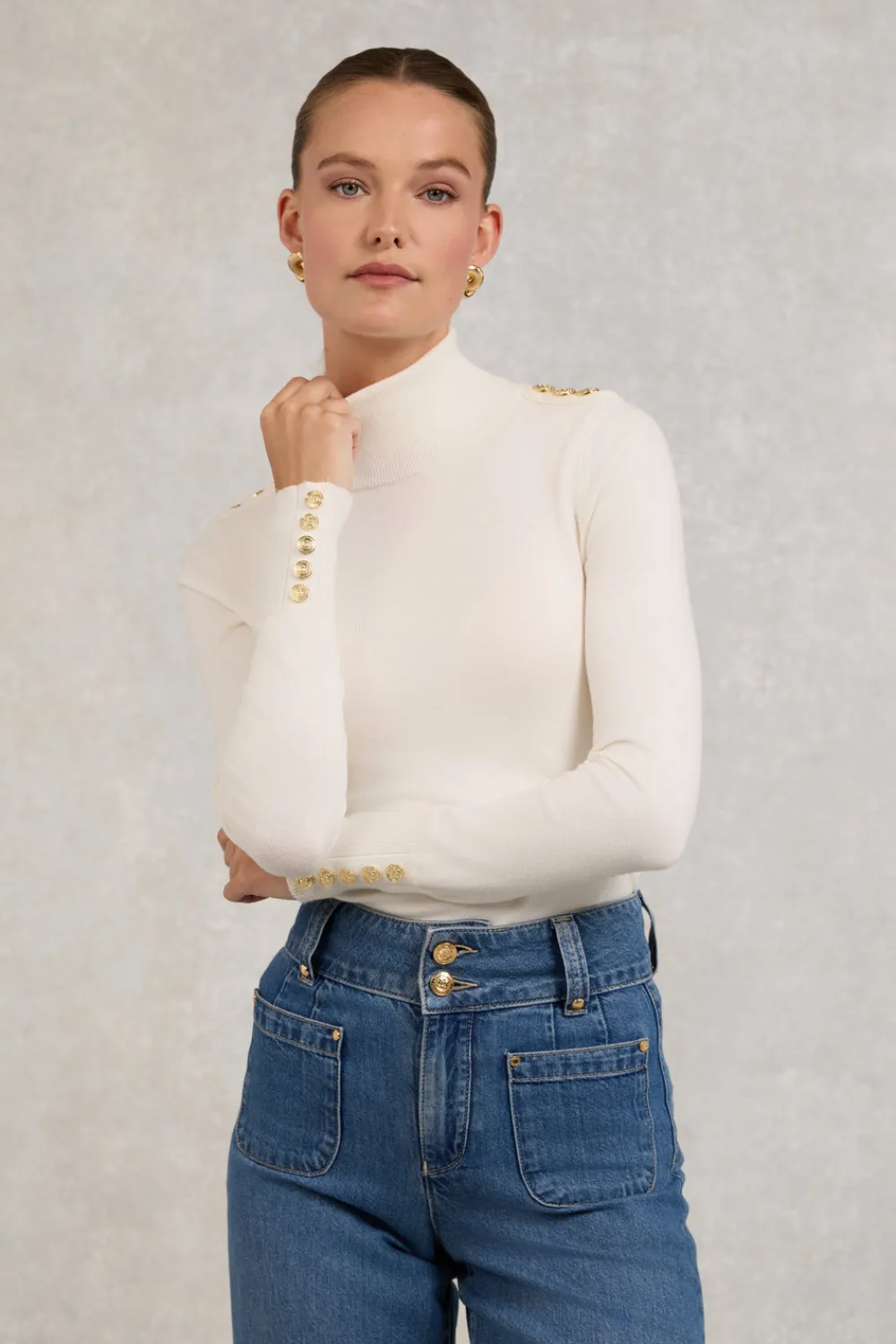 Women Holland Cooper Knitwear>Buttoned Knit Roll Neck