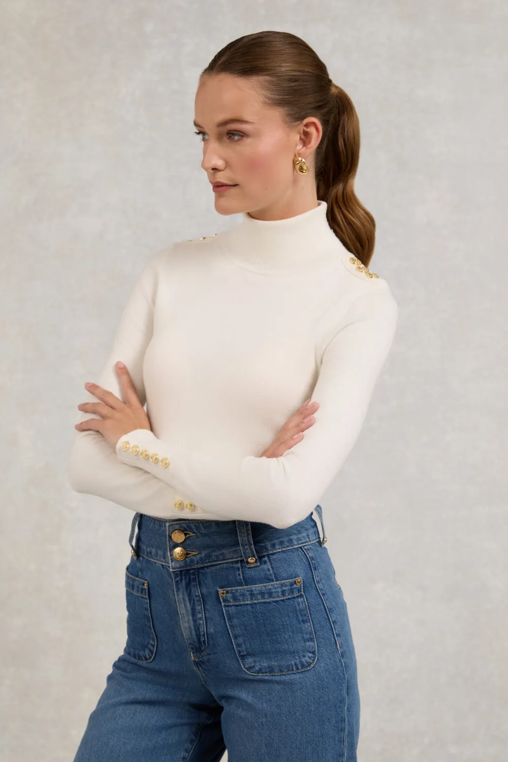 Women Holland Cooper Knitwear>Buttoned Knit Roll Neck