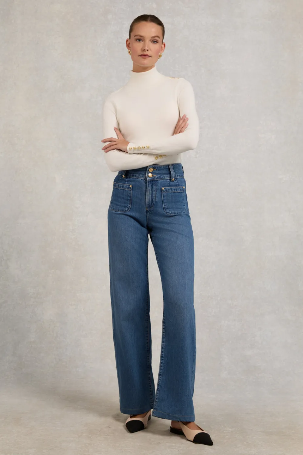 Women Holland Cooper Knitwear>Buttoned Knit Roll Neck
