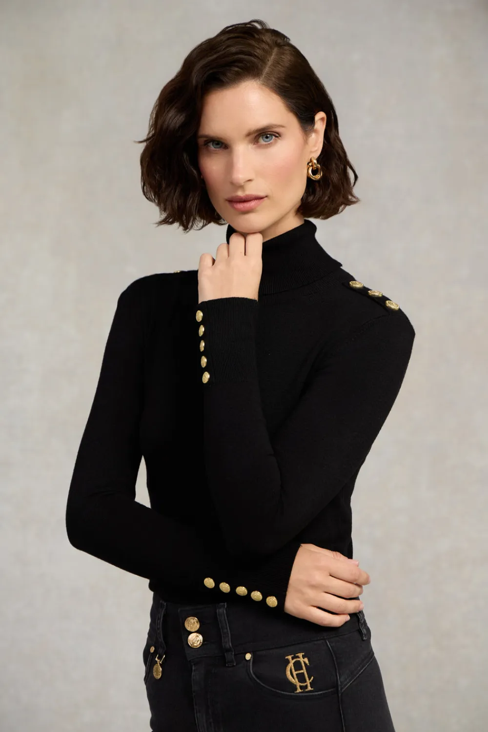 Women Holland Cooper Knitwear>Buttoned Knit Roll Neck