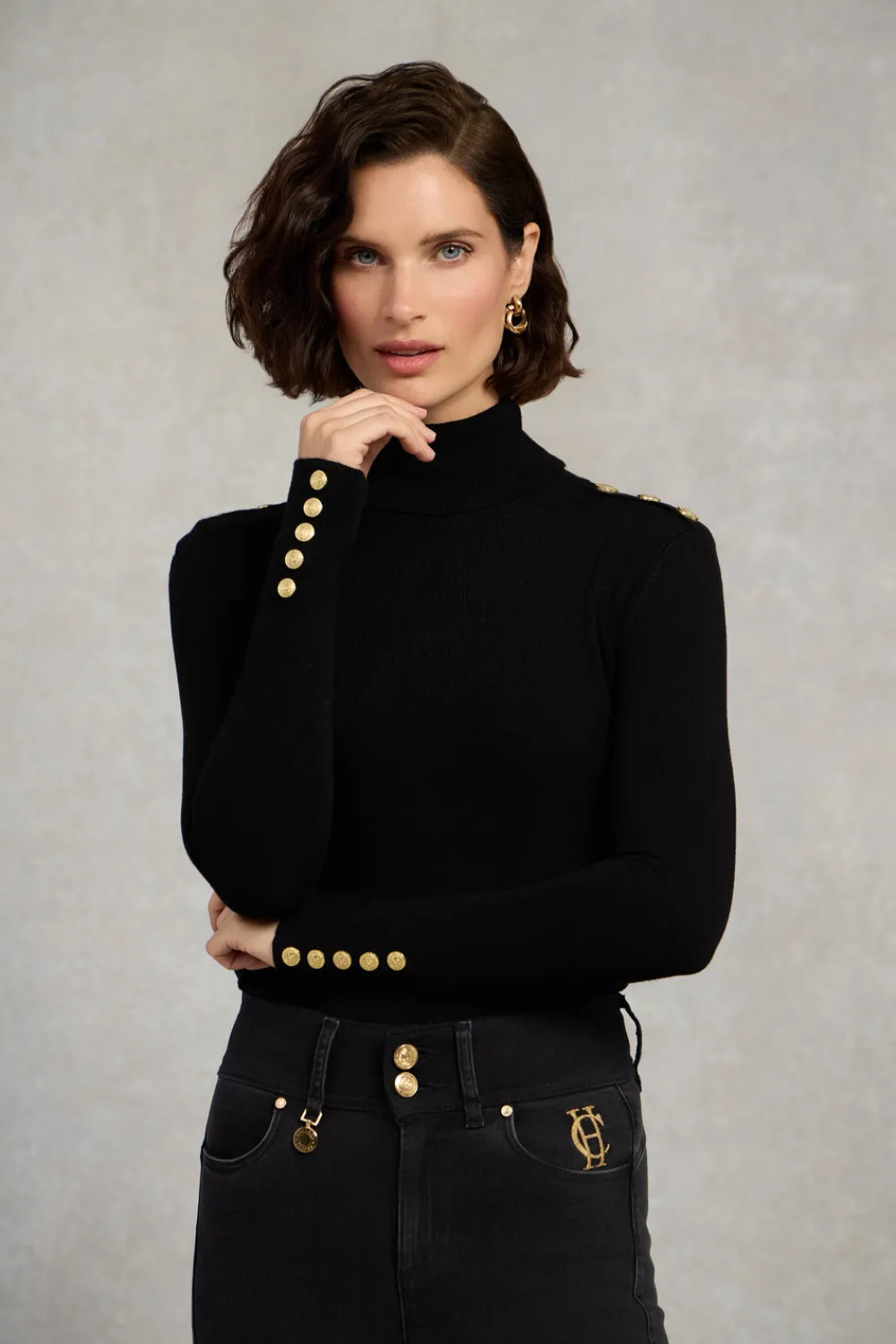 Women Holland Cooper Knitwear>Buttoned Knit Roll Neck