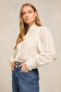 Women Holland Cooper Shirts & Blouses>Collarless Broderie Shirt