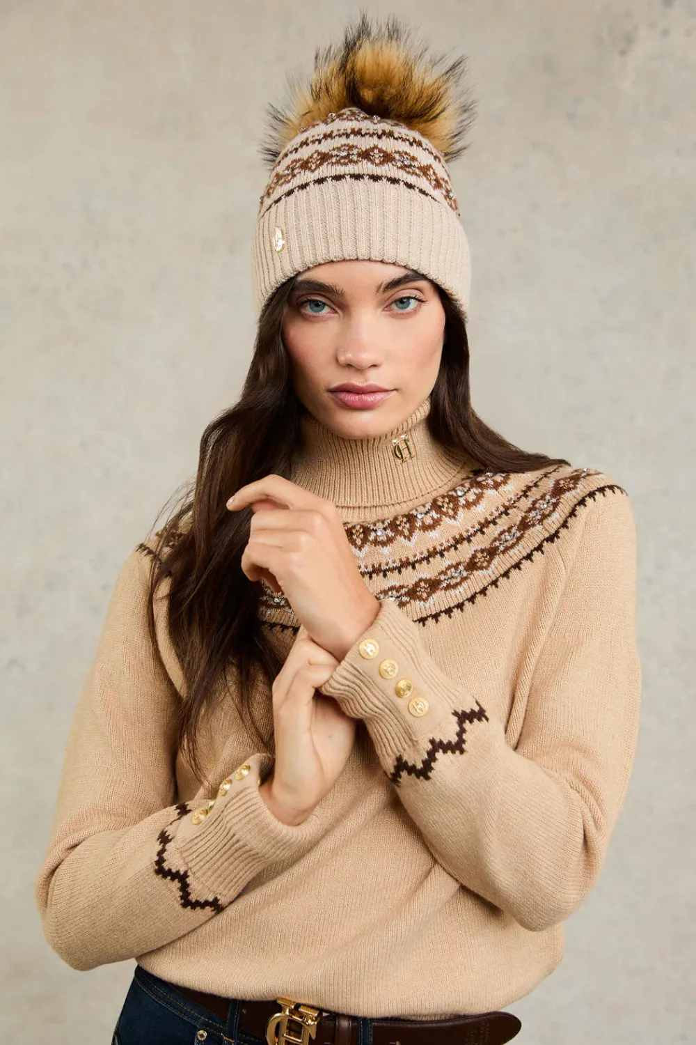 Women Holland Cooper Headwear|Hats & Headbands>Jennifer Fairisle Bobble Hat