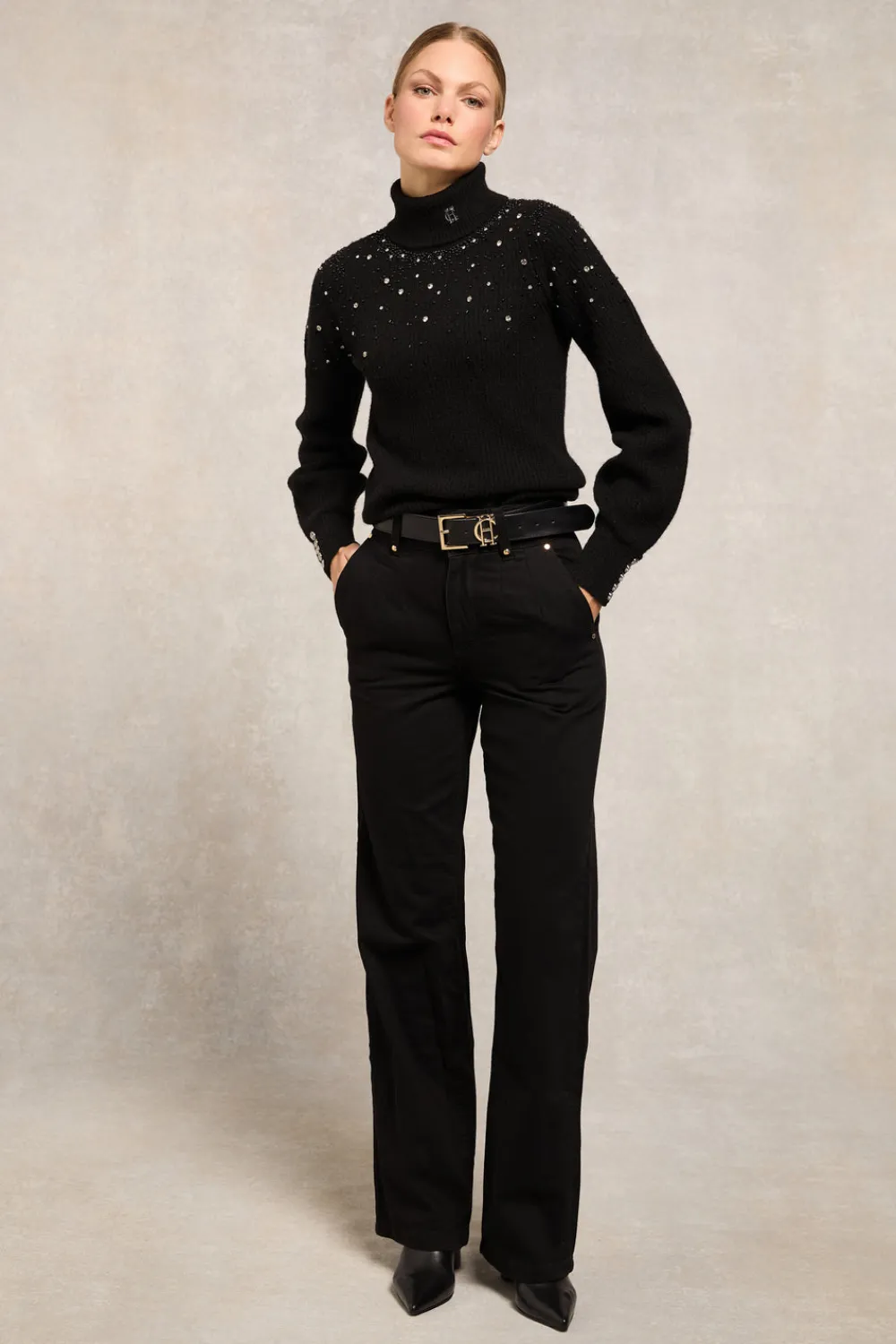 Women Holland Cooper Knitwear>Kelsie Rib Embellished Roll Neck
