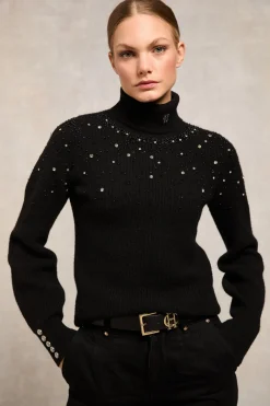 Women Holland Cooper Knitwear>Kelsie Rib Embellished Roll Neck