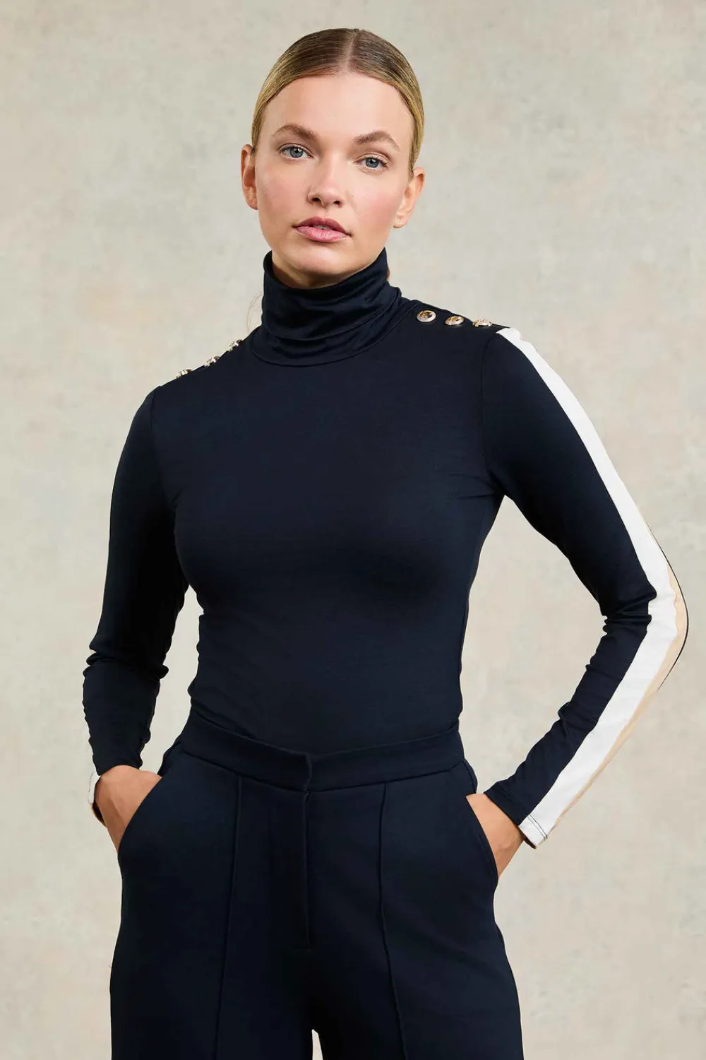 Women Holland Cooper Tops>Panel Long Sleeve Roll Neck