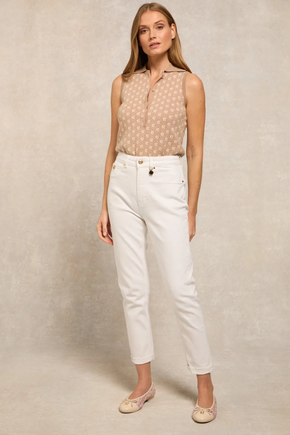 Women Holland Cooper Polo Shirts|Tops>Sleeveless Knitted Monogram Polo